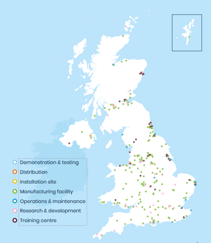 Map of renewable energy supply chain companies