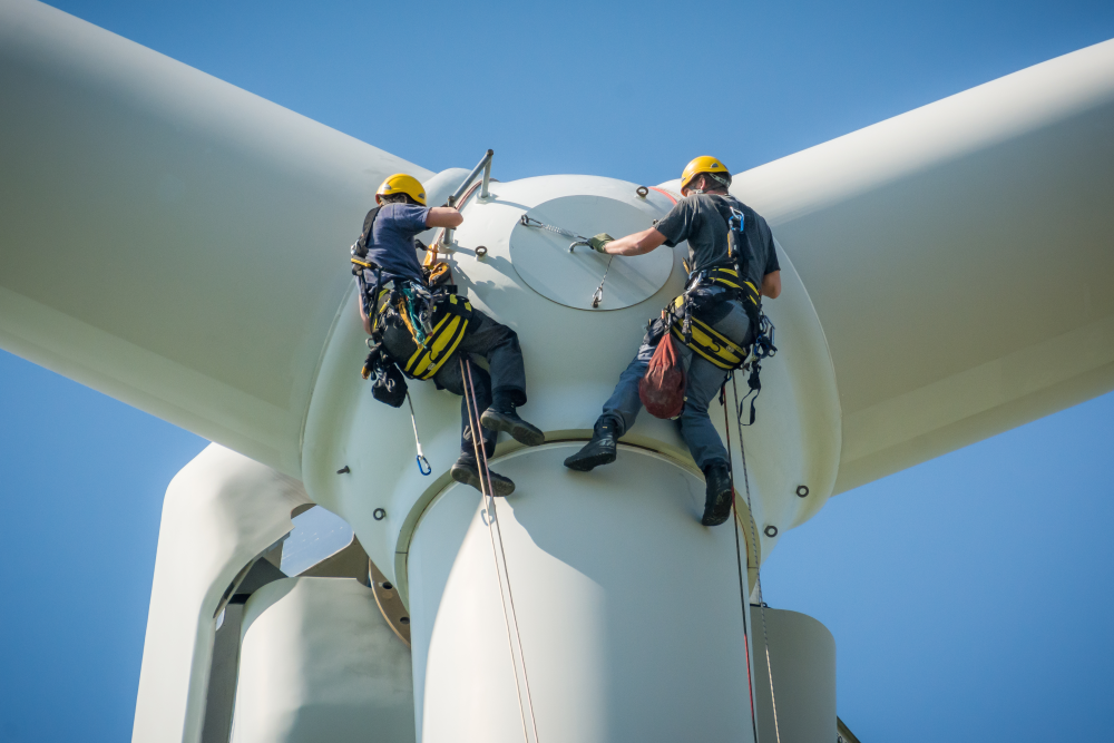 Engineers working on a wind turbine