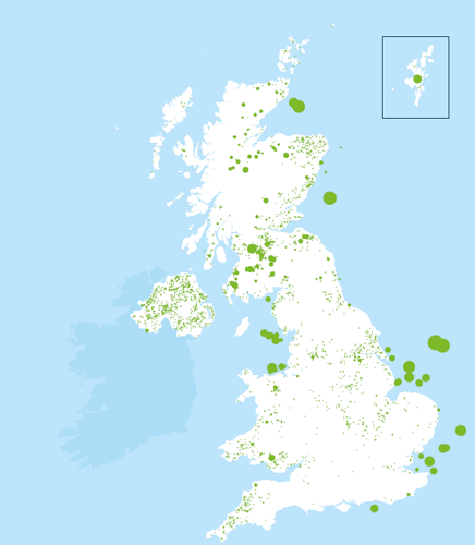 Wind farm map of the UK